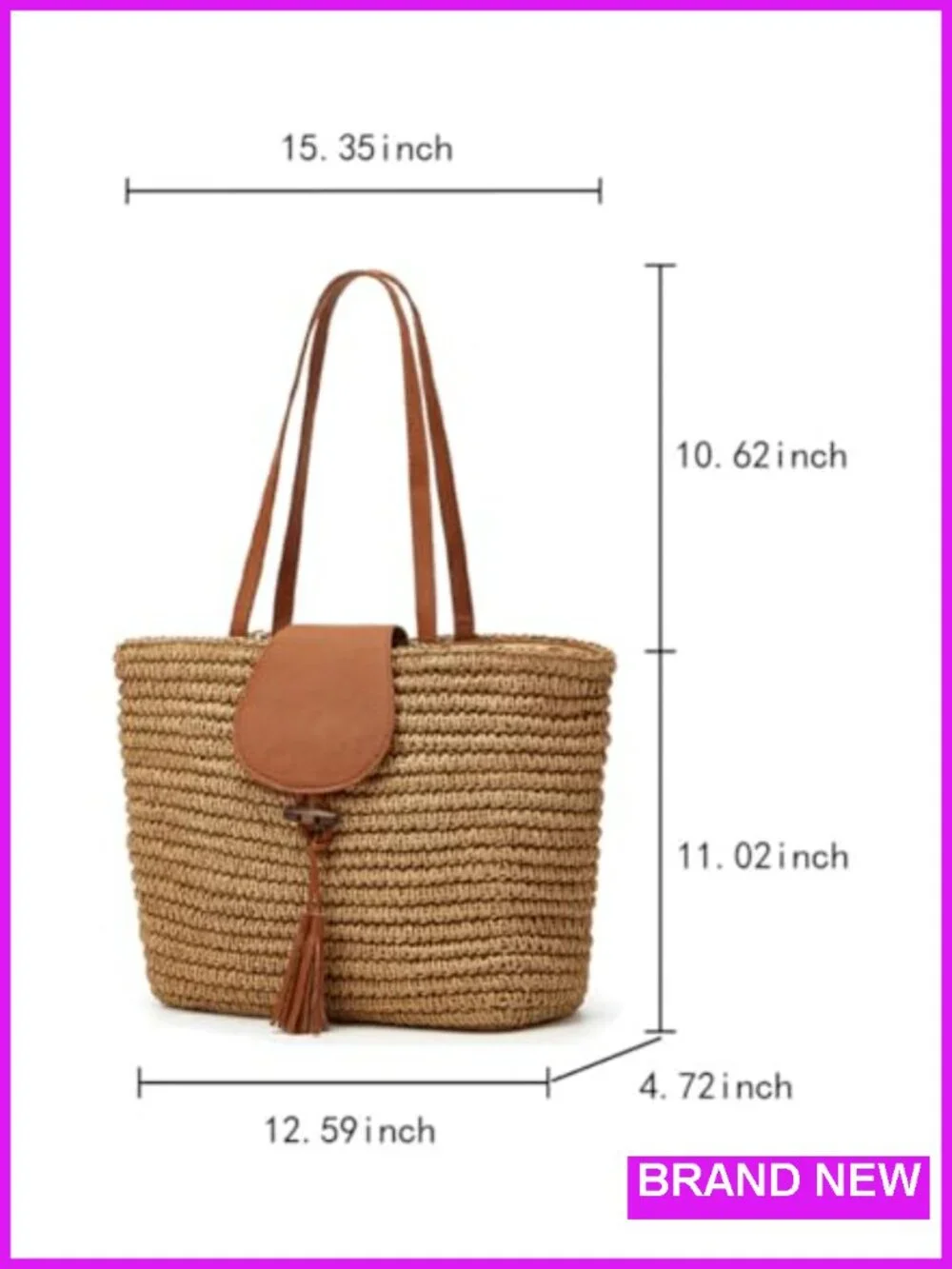 Hand-Woven Straw Shoulder Bag Large Woven Beach Tote Purse Top Handle Handbag